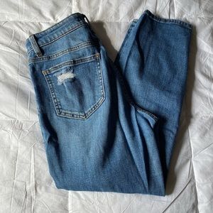 Willow & Root, high rise mom jeans. Distressed, medium wash